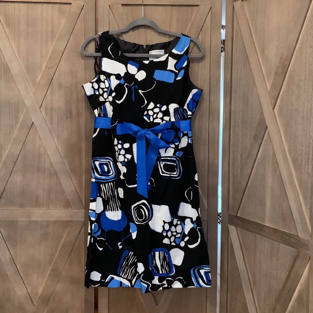 Karin Stevens 12 Petite Black Royal Blue and White Sleeveless Dress